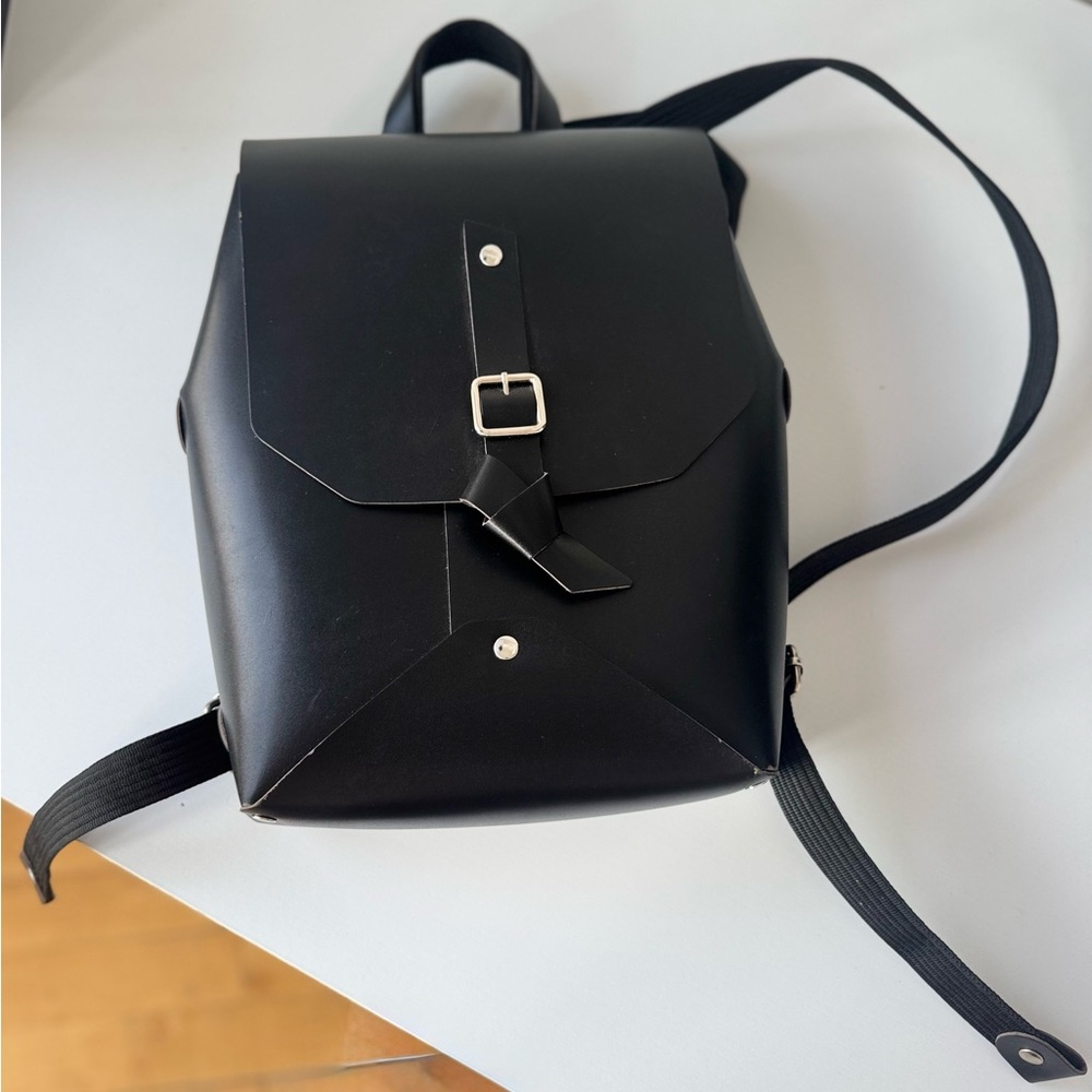 Sleek + Minimal Black Leather Backpack Purse